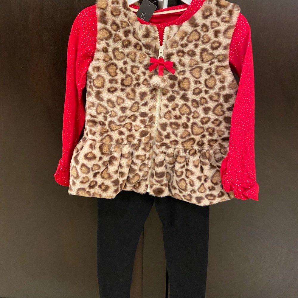 Rachel Zoe girls faux fur leopard vest outfit Sz 5-6 NWT